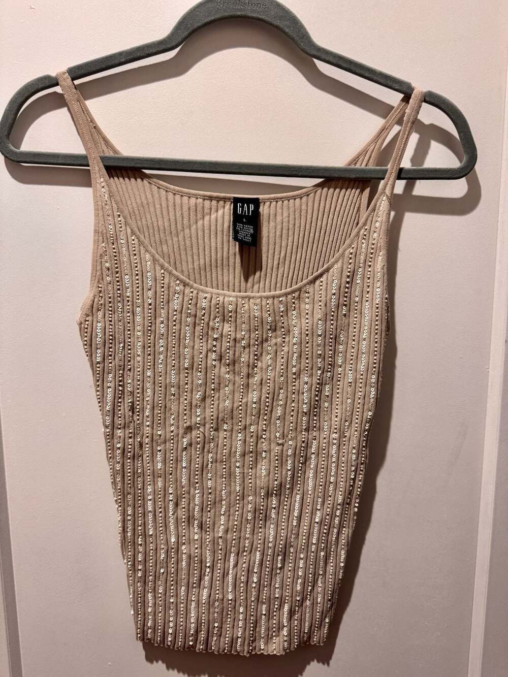Minimalist, classic Gap Vintage Ribbed Sequin Tank Top Beige Size L